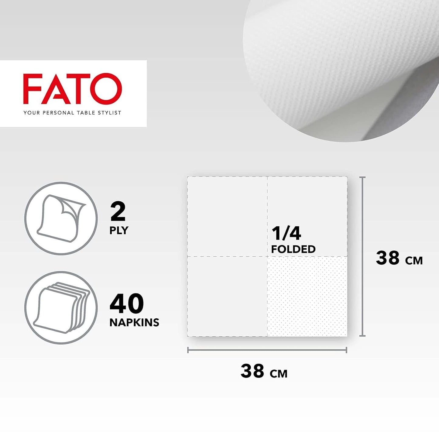 , Měkké a jemné jednorázové papírové ubrousky 40 balení ubrousků Velikost 38X38 Složené ve 4 2 vrstvách Bílá barva 100% čistý celulózový papír Fsc certifikáty (balení 3 ks)