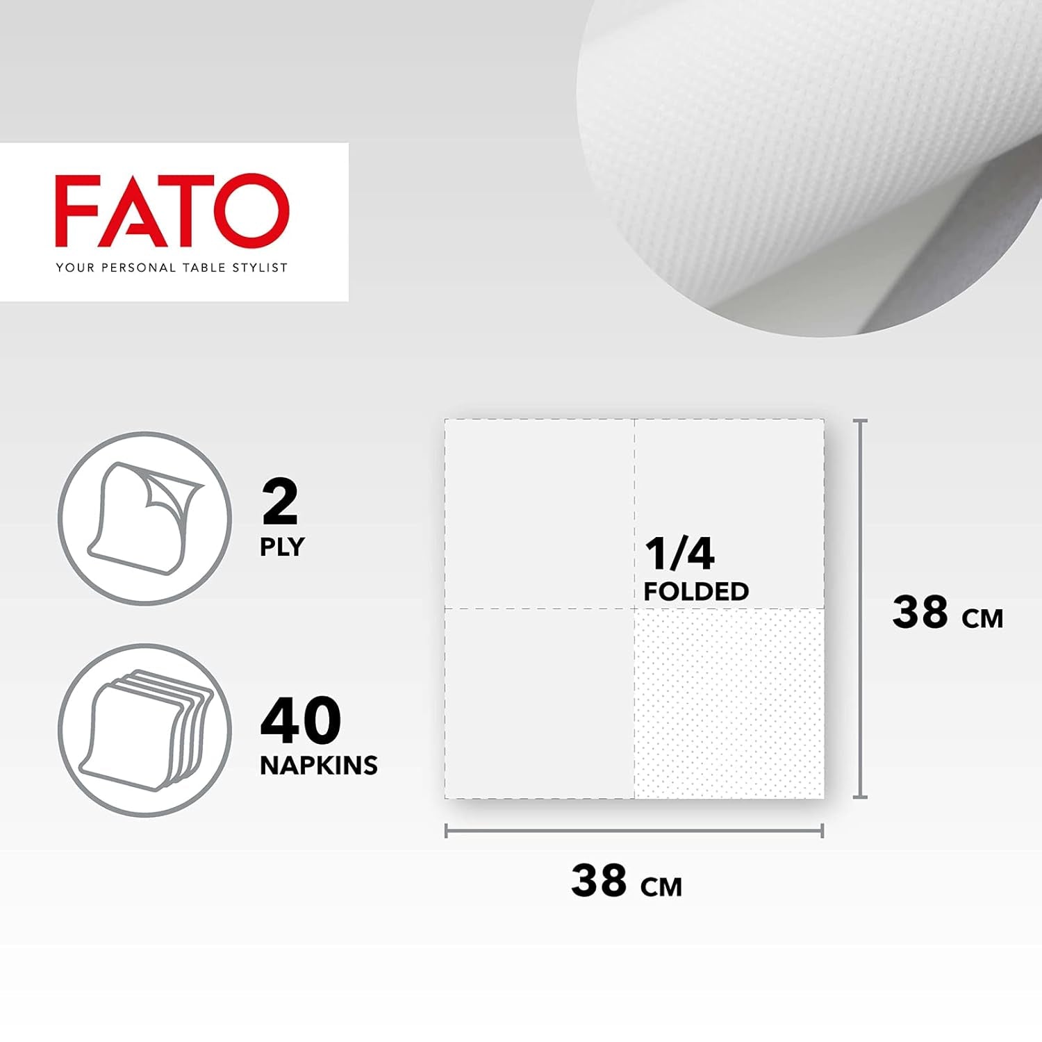 , Měkké a jemné jednorázové papírové ubrousky 40 balení ubrousků Velikost 38X38 Složené ve 4 2 vrstvách Bílá barva 100% čistý celulózový papír Fsc certifikáty (balení 3 ks)