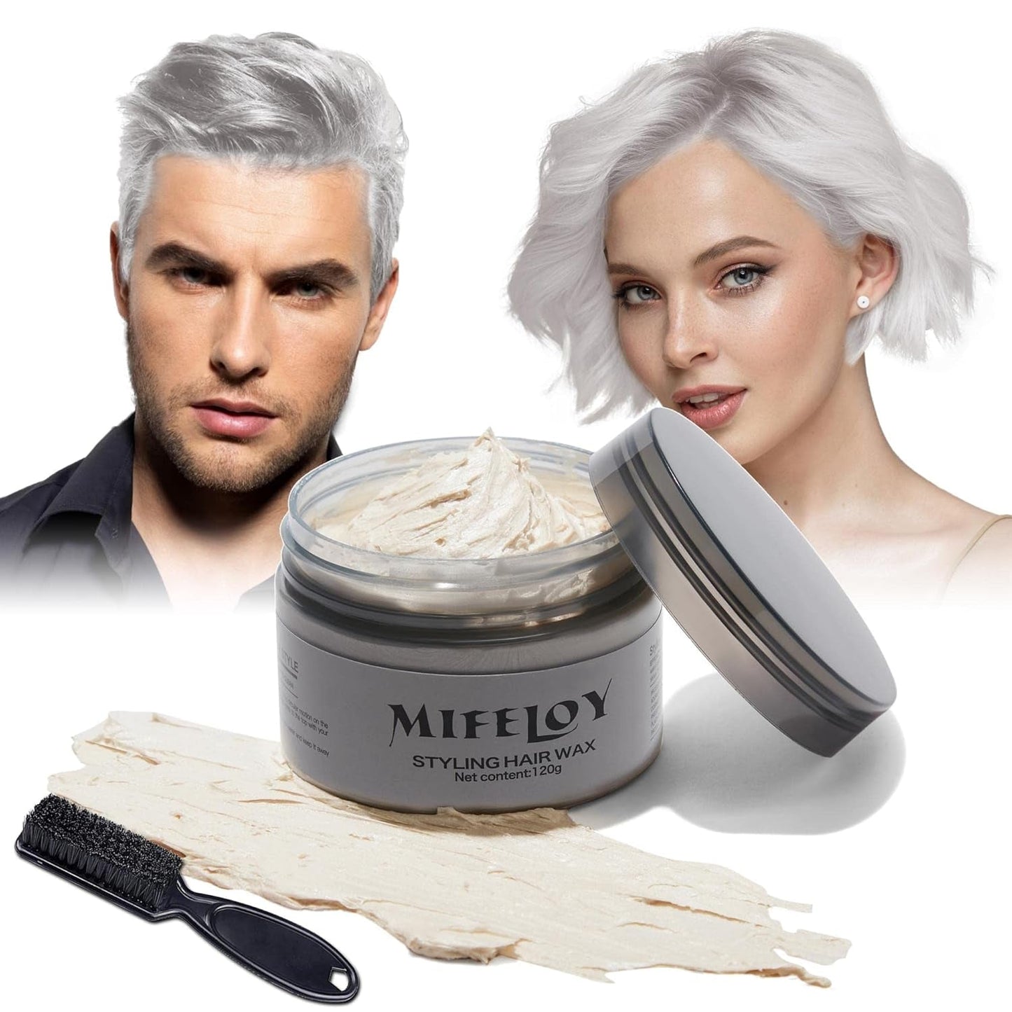 4,23 oz Fialový odstín na vlasy Dočasná barva na vlasy se štětci, Muži Ženy Vosk pro styling vlasů, Instantní krém na vlasy Bahno Přírodní Pomáda pro účesy, DIY Cosplay Halloween Vosk na vlasy Barva na vlasy Naty Shop bílá