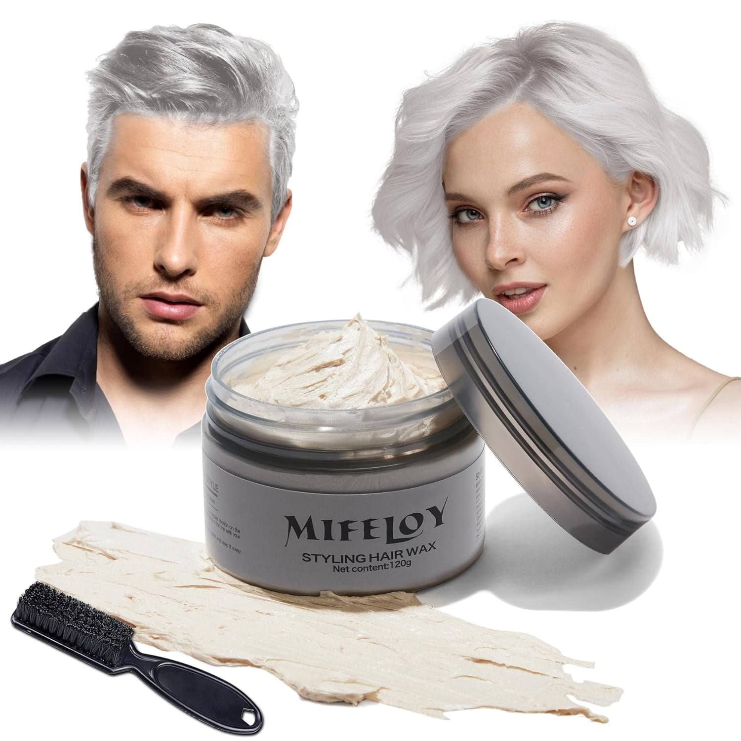 4,23 oz Fialový odstín na vlasy Dočasná barva na vlasy se štětci, Muži Ženy Vosk pro styling vlasů, Instantní krém na vlasy Bahno Přírodní Pomáda pro účesy, DIY Cosplay Halloween Vosk na vlasy Barva na vlasy Naty Shop bílá