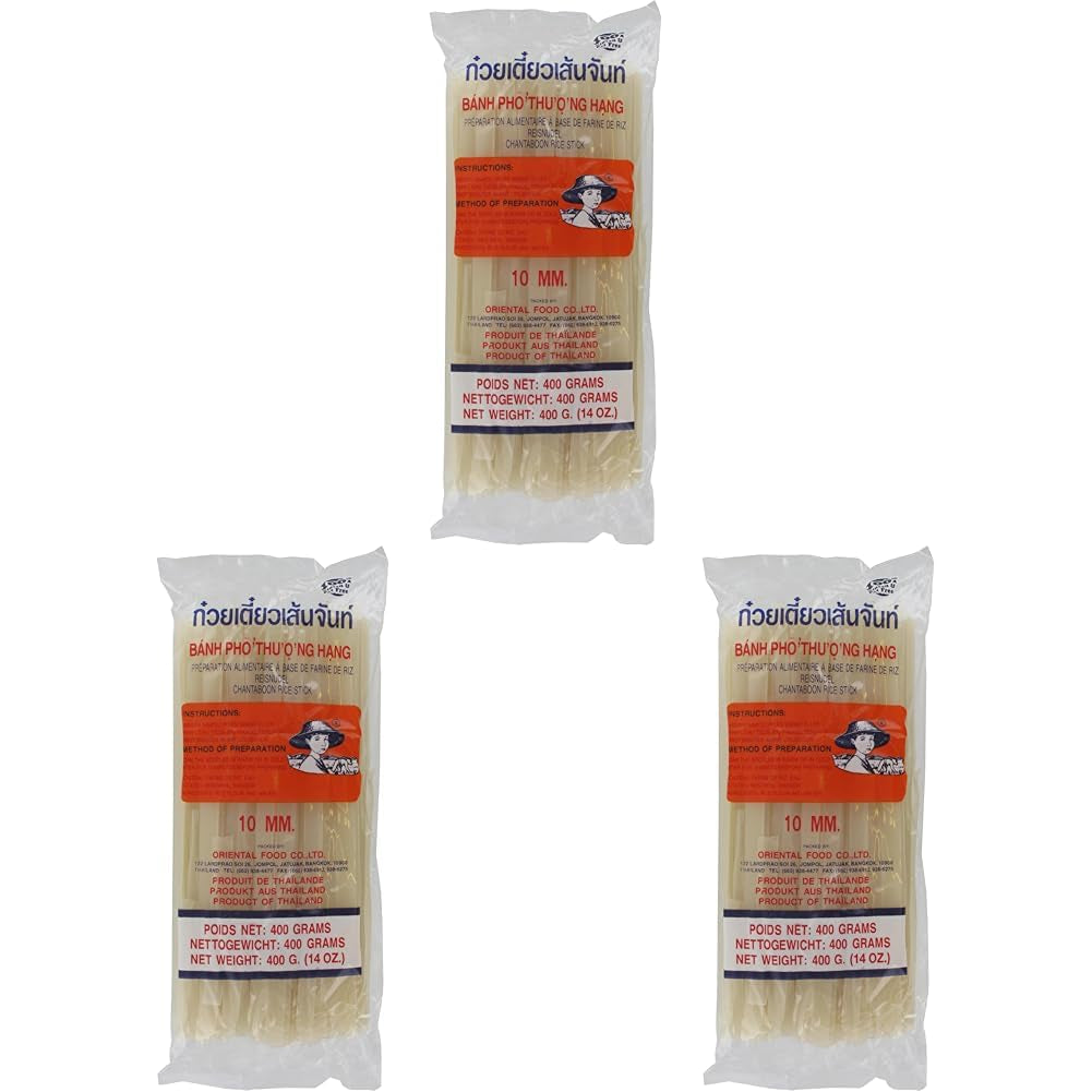 Rýžové nudle – thajské, 10 mm široké rýžové nudle, z rýžové mouky, rovné – 1 x 400 g (balení 3 ks)