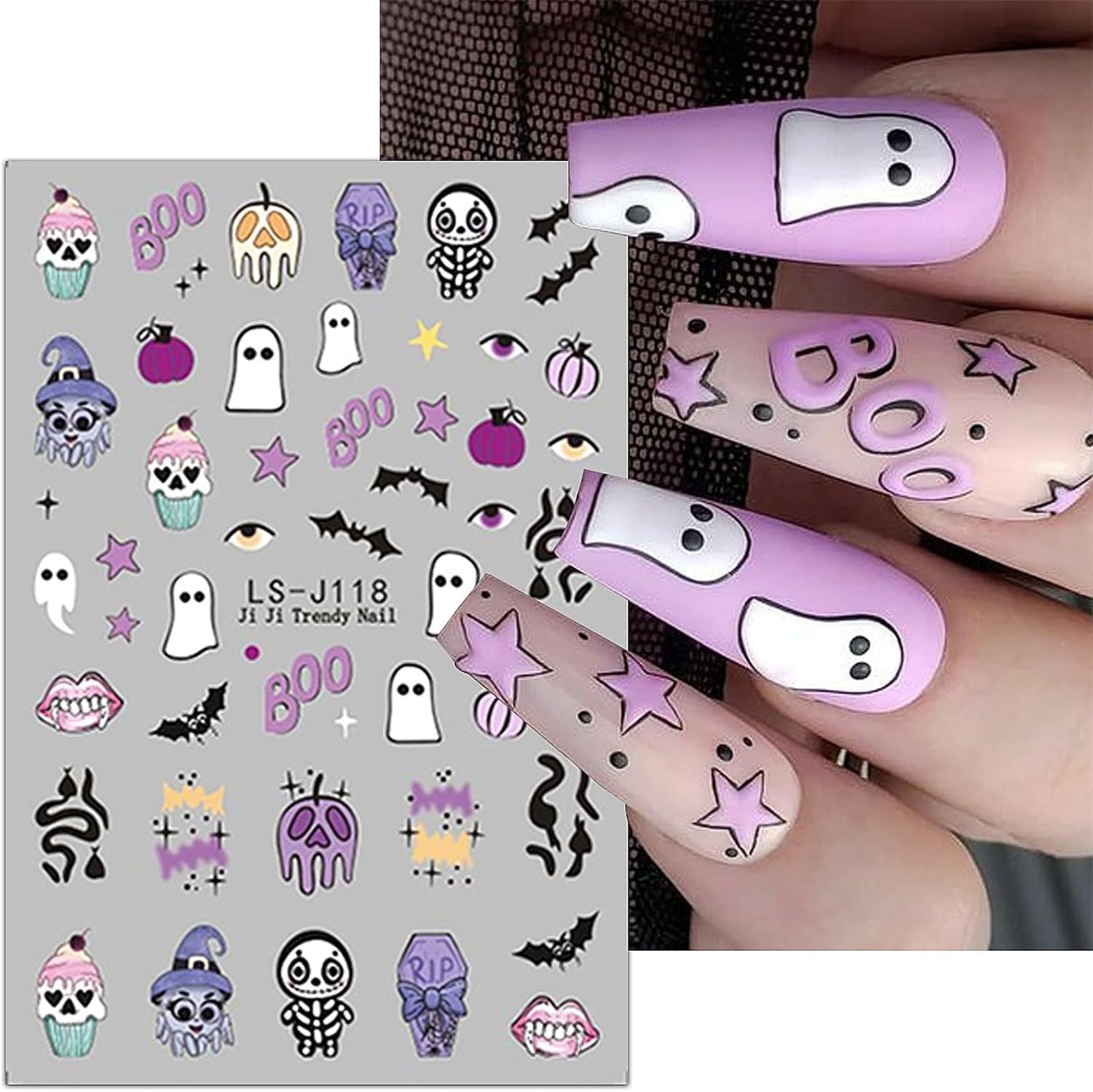 JMEOWIO Nálepka na nehty Halloween Süßer Geisterkürbis 9 Blatt Nálepka na nehty Selbtklebend Nagelaufkleber Dekoration Nageldesign Zubehör