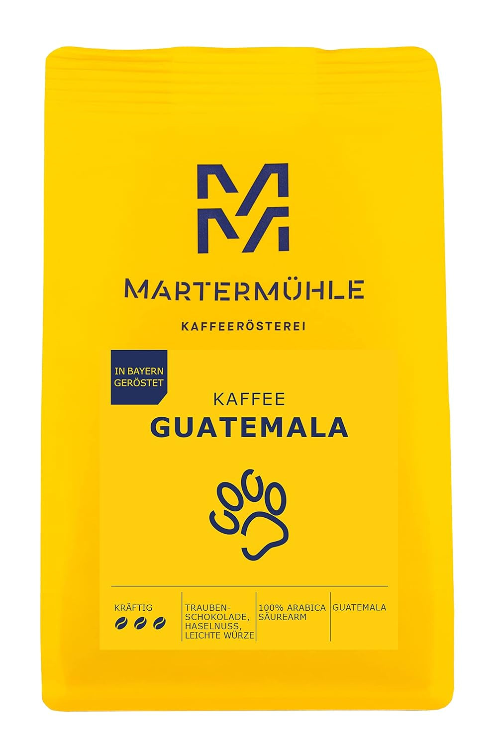 Kávová zrna Martermühle Guatemala 1kg silná | arabština | Příchutě: Lískové oříšky, Světlé koření, Čokoláda s hrozny | Světle pražená celá kávová zrna, nízká kyselost