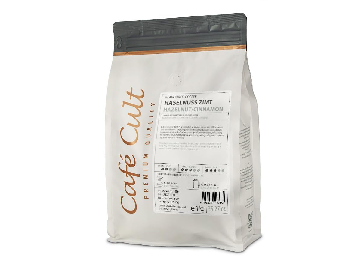 Káva "Lískový oříšek se skořicí" v sáčku 1 kg, celá zrna, ochucená 1 kg.