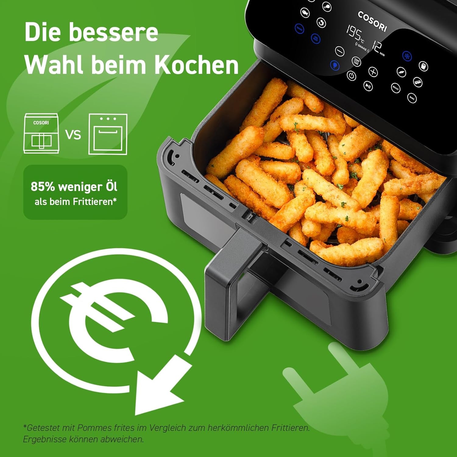 Horkovzdušná fritéza COSORI, vzduchová fritéza 12 v 1 XXL 6,2 l, horkovzdušná fritéza s okénkem a připomínkou míchání, 80 receptů Domácí spotřebiče Naty Shop