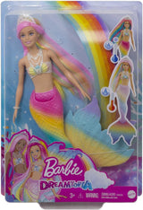 Barbie Dreamtopia Duhová kouzelná mořská panna, mořská panna Barbie s duhovými vlasy, panenka měnící barvu, aktivovaná vodou, hračka pro děti od 3 let, dárek pro dívky, GTF89