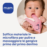 MAM Králičí kousací kroužek, ústní rukavice z mikrovlákna, 0+ měsíců, růžová