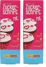 Nápisy s červeným cukrem Decocino - Nápisy potravinářské barvy - Praktická tuba na etiketování fondánu a polevy - Pečicí ozdoby na dorty, dorty a cupcaky! (balení 2 ks)
