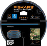 Fiskars L vodní hadice, UV ochrana, tlakově testováno, stupeň torzní tuhosti 4 (z 5), 30 m, Ø 1,3 cm (1/2"), 4,2 kg, černá/oranžová/modrá, 1027105