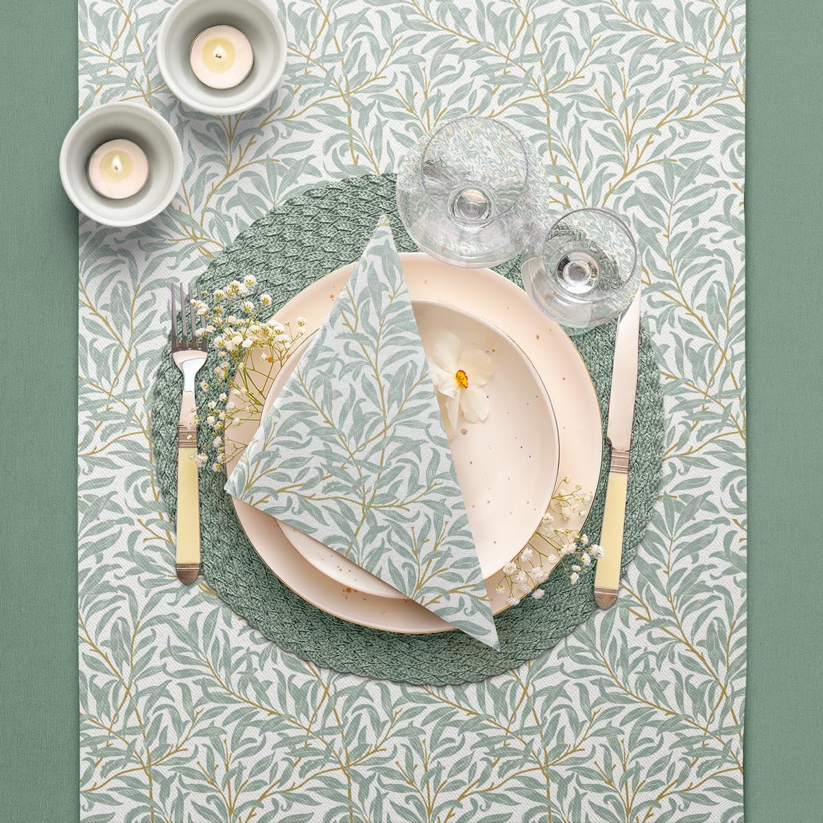 PAW - Airlaid Table Runner (40 cm X 24 M) I Stolní dekorace pro přijímání, biřmování, svatbu, výročí, zahradní slavnost, křest I Dekorace na stůl Elegantní stuha na stůl - Vrbová ratolest I Vrbová ratolest