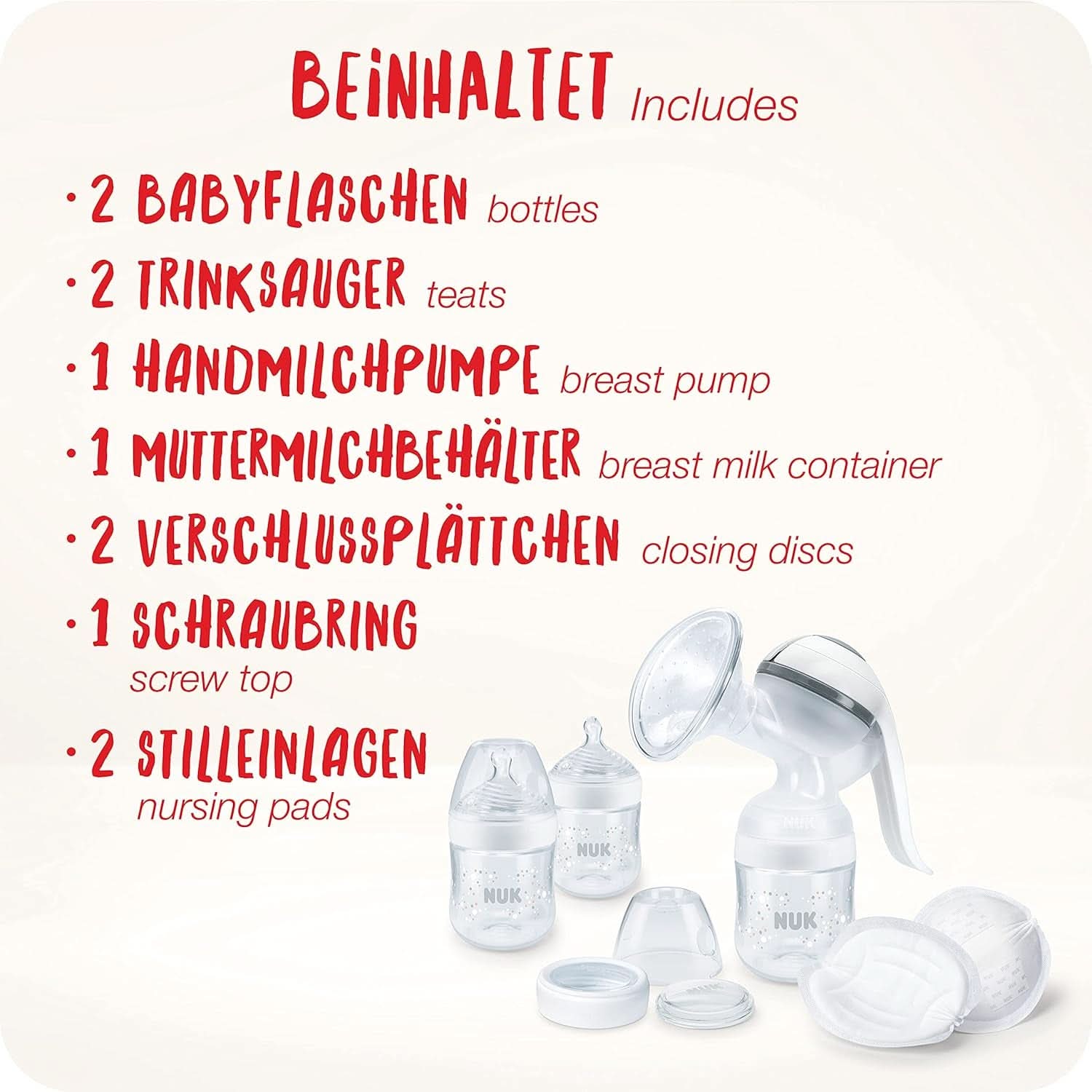 NUK Nature Sense Manuální odsávačka mateřského mléka | Kojící set s manuální odsávačkou mateřského mléka, lahvičkami a podložkami Ultra Dry Comfort | 6 kusů dětská výživa a doplňky pro kojení Naty Shop