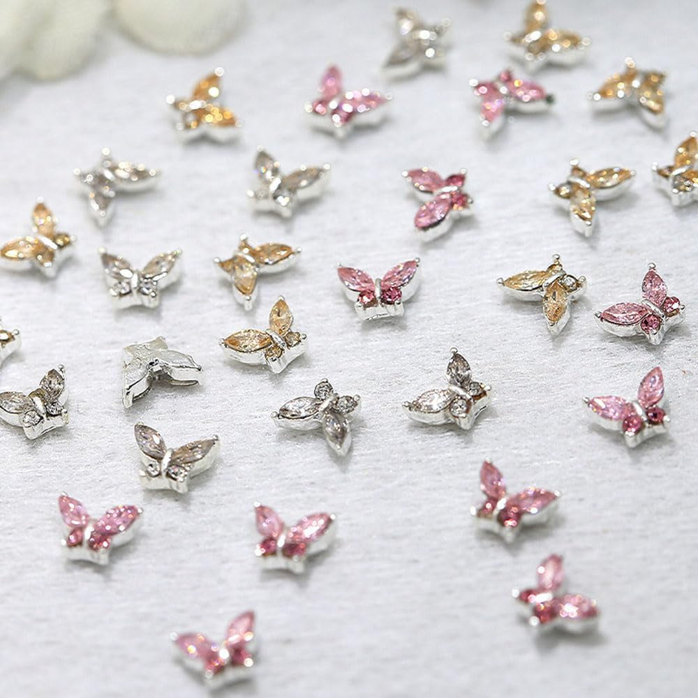 Mini Butterfly Zirkonové řetízky na klíče na nehty Y2K Bílá šampaňská Růžová drahokamu Crystal Butterfly Key Chains Nehty 3D Butterfly Design nehtů Klíčenky Butterfly Nails Dekorace Nail Art Klíčenky Nehtové doplňky