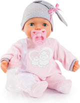 Bayer Design 93829AA Interaktivní panenka My Piccolina s funkcí, Mluvící panenka, Pohybuje ústy, 38 cm, Dudlík, Dětská lahvička, Růžová, Šedá
