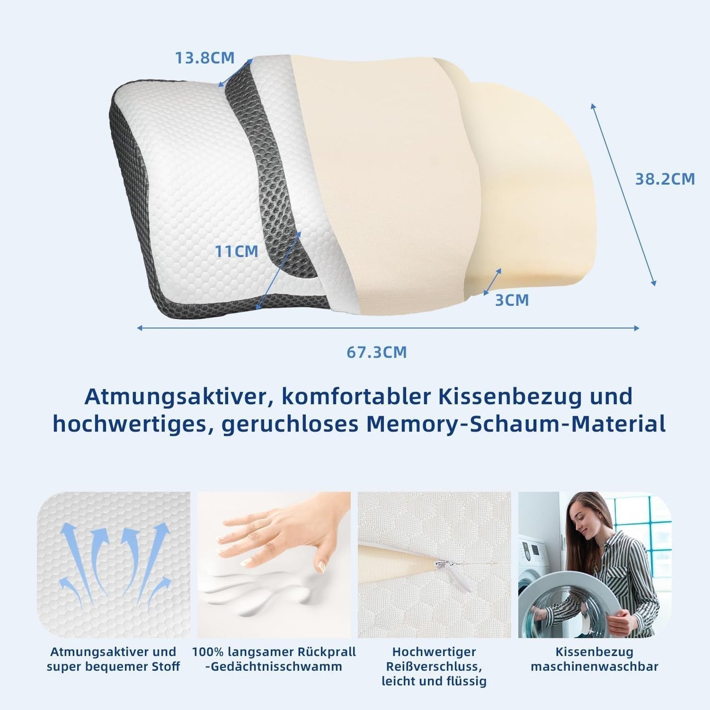 Ortopedický polštář, Ergonomický polštář na krk, Polštář na hlavu, Originální polštář z paměťové pěny na boky, Opěrka zad a žaludku, Polštář na podporu krku pro muže, Ženy (67,3 X 38,2 X 13,8/3 cm) Krční ortopedické polštáře Naty Shop