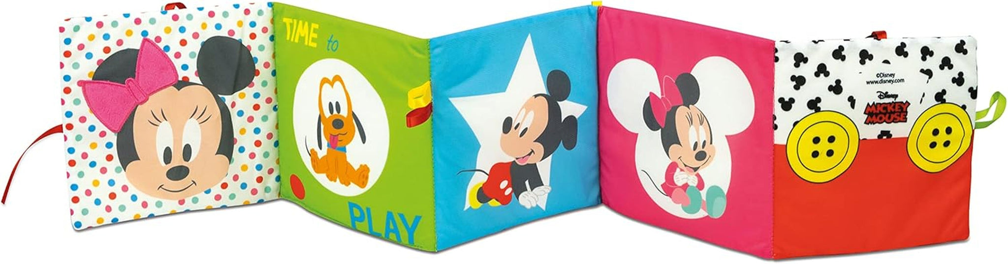 Clementoni 17721 Disney Baby - látková knížka, všestranná cestovní hračka pro miminko, praskající a pískací obrázková knížka pro novorozence od 0 měsíců Dětské hračky Naty Shop