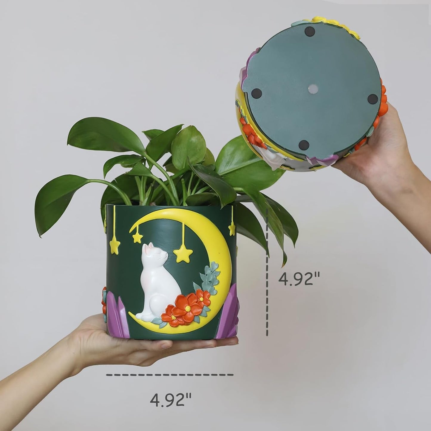 GUGUGO roztomilé květináče Moon Cat, jedinečný květináč s drenáží, duhové barvy, malé květináče pro pokojové rostliny, zábavné šťavnaté zahradní květináče, dárek, domácí dekorace (C)