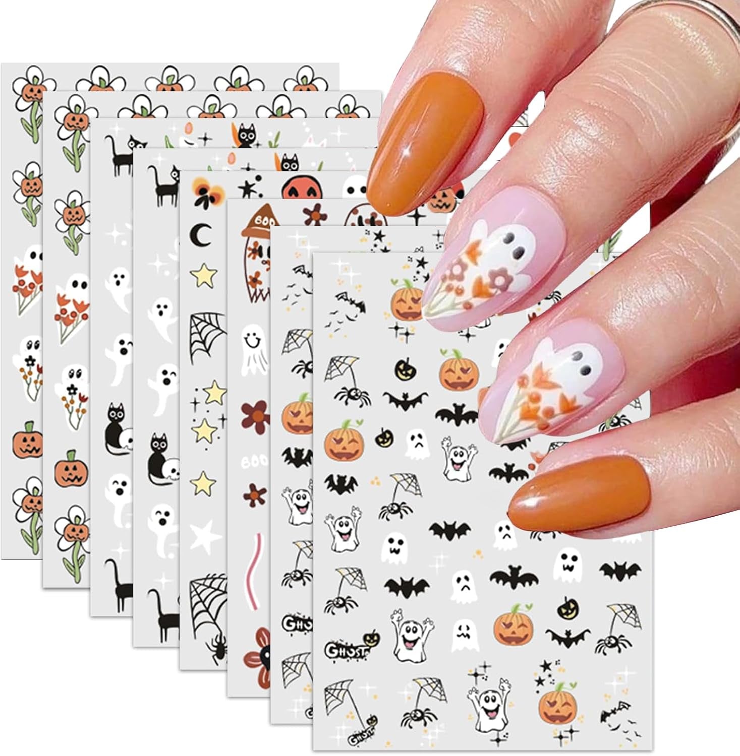 Nagelsticker Halloween, 8 Blätter Halloween Nagel Sticker, Kürbis Nail Sticker, Nail Art, Nagel Charms, Nagel Zubehör, Nageldesign, Vánoce (Typ A)