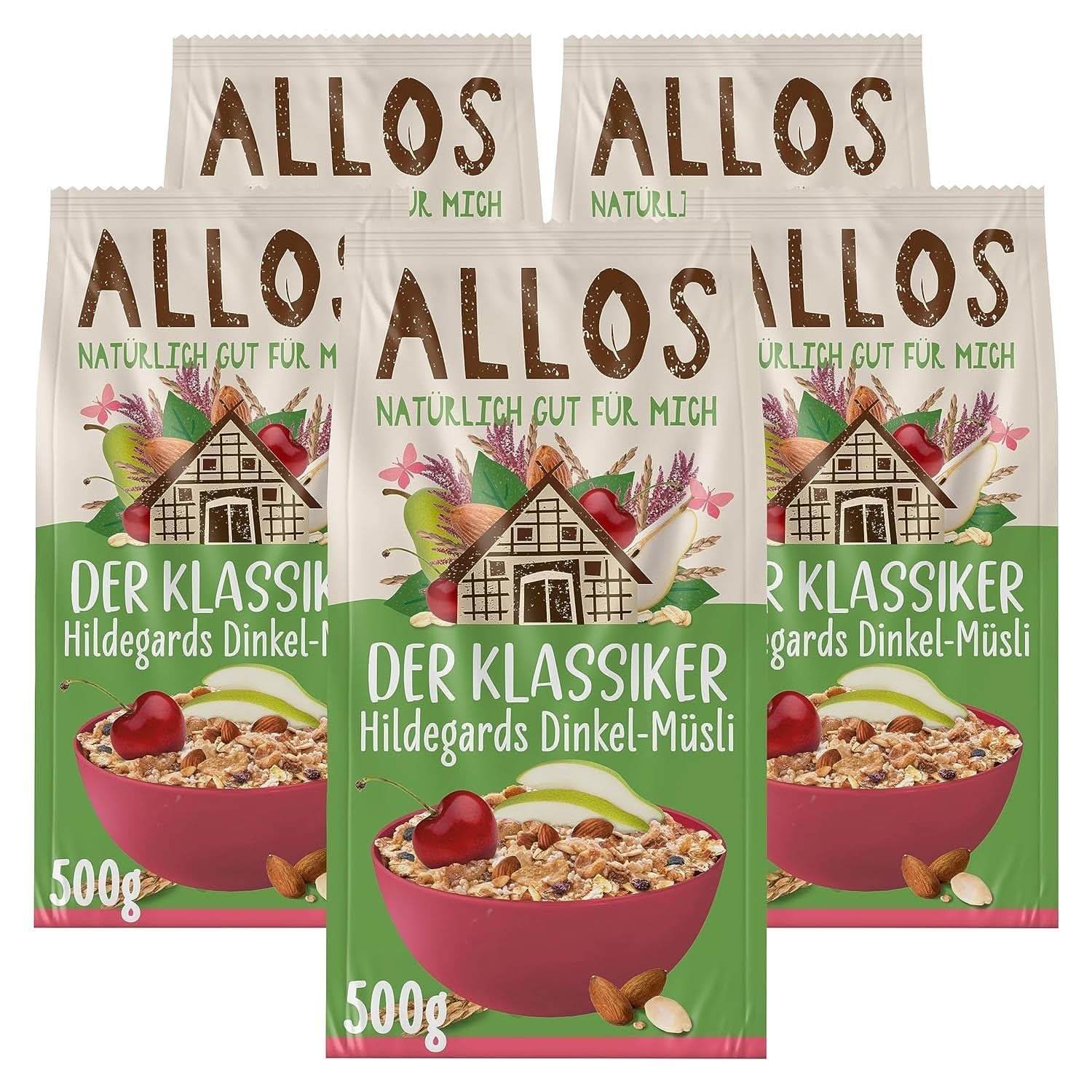 Allos, neslazené bobulovité müsli, balení 5 x 500 gramů Cereálie Naty Shop Hildegardino špaldové müsli