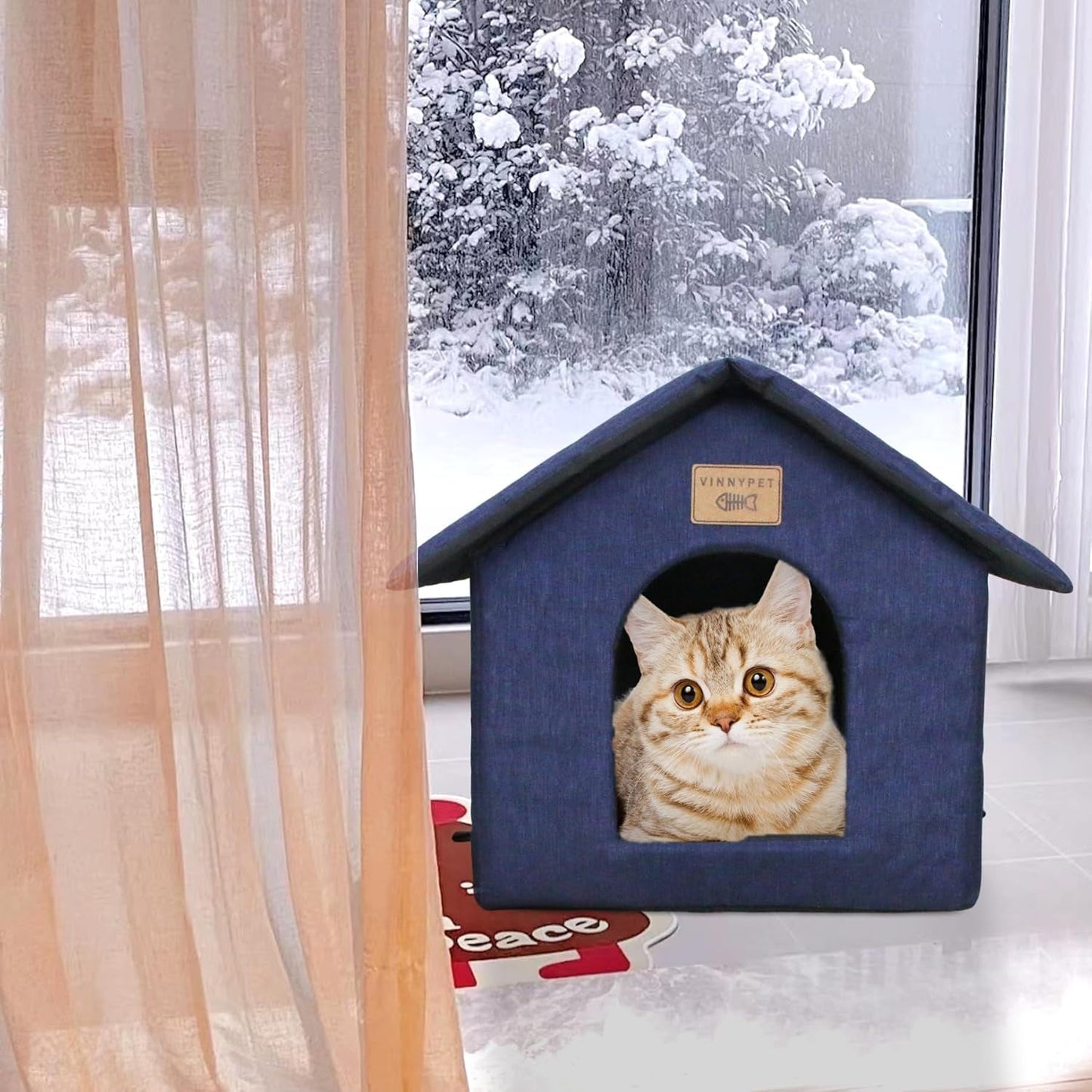 Katzenhaus Für Draußen Winterfest Wasserdicht Wetterfester Katzenhöhle Haustierhaus mit Katzenmatte Warm Hundehöhle Waschbar Hundehaus Tierheim Für Streuner Haustiere 35x30x35cm