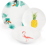 Sada nádobí Excelsa Tropical, 18 kusů, porcelán, bílá s dekorací