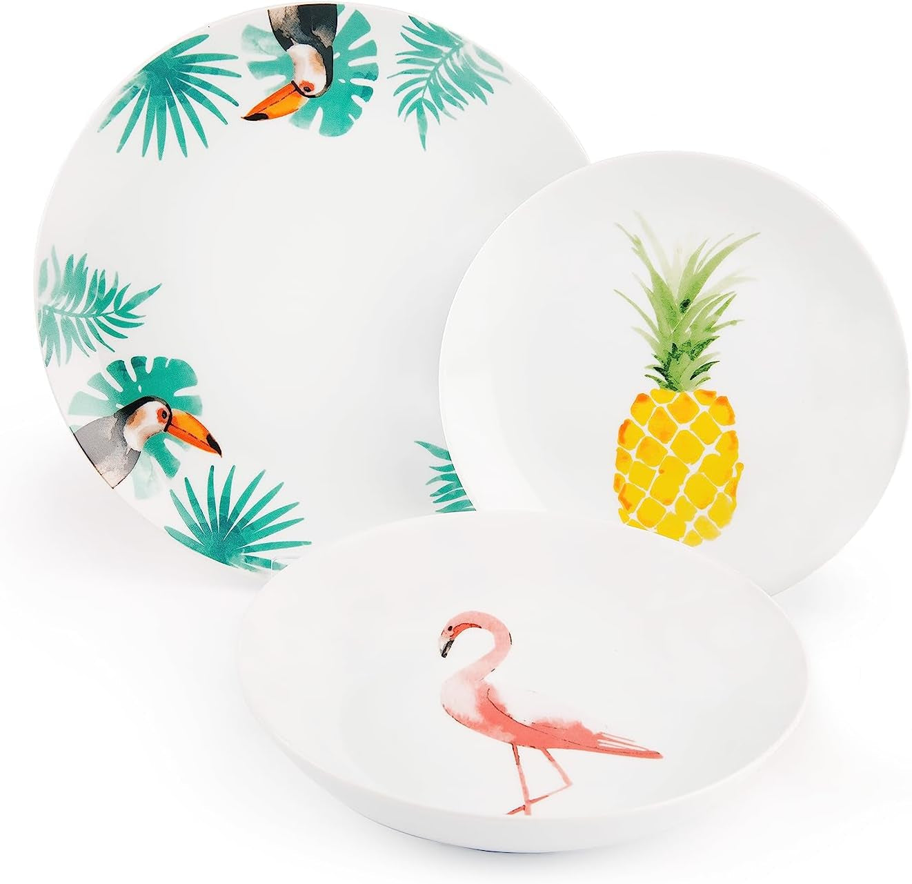 Sada nádobí Excelsa Tropical, 18 kusů, porcelán, bílá s dekorací