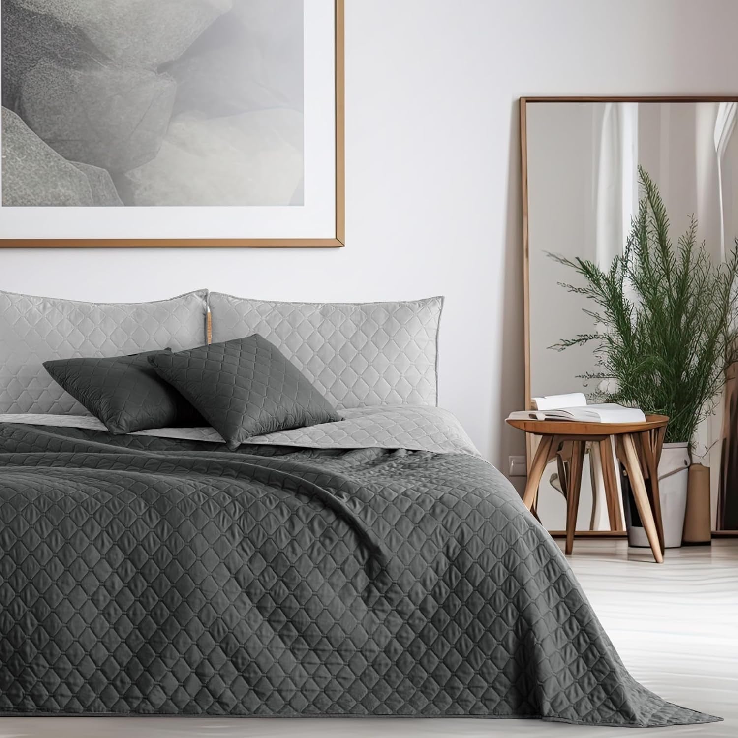 Decoking Přehoz na postel 200 X 220 Cm Grafit Antracit Stříbrně Šedý Oboustranný přehoz snadná údržba Axel Postele a deky Besuche den DecoKing-Store
