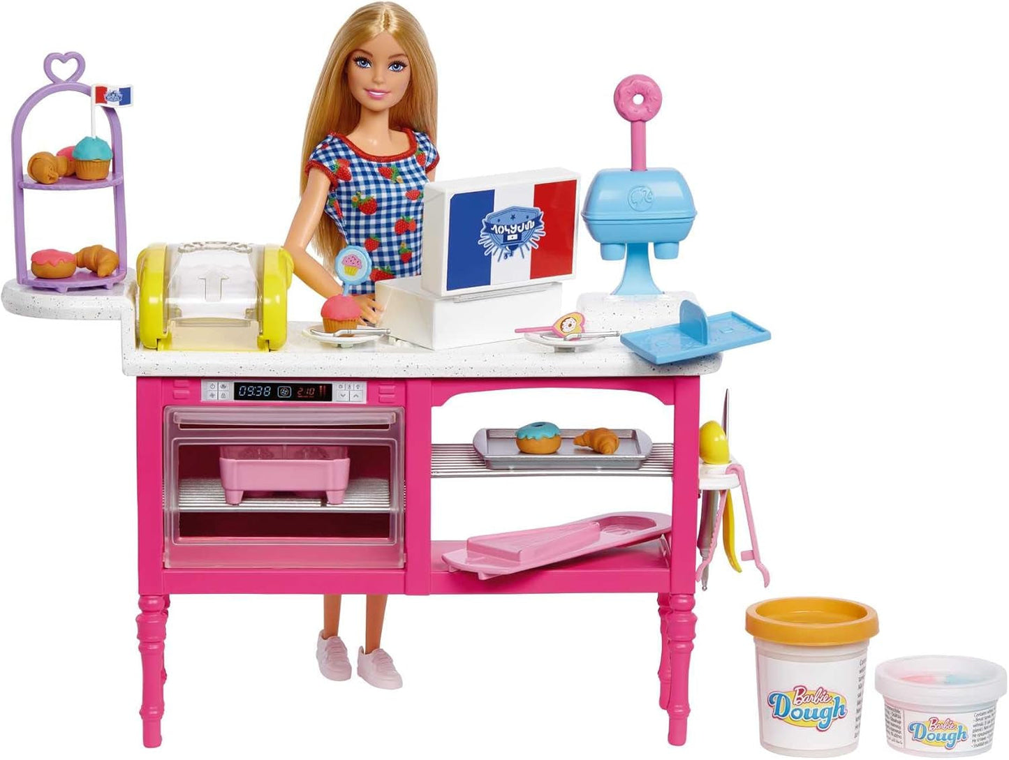 Panenka Barbie Malibu Roberts a 18dílná sada na pečení, včetně formiček na těsto a koblihy, croissanty a muffiny, pro děti od 3 let, HJY19