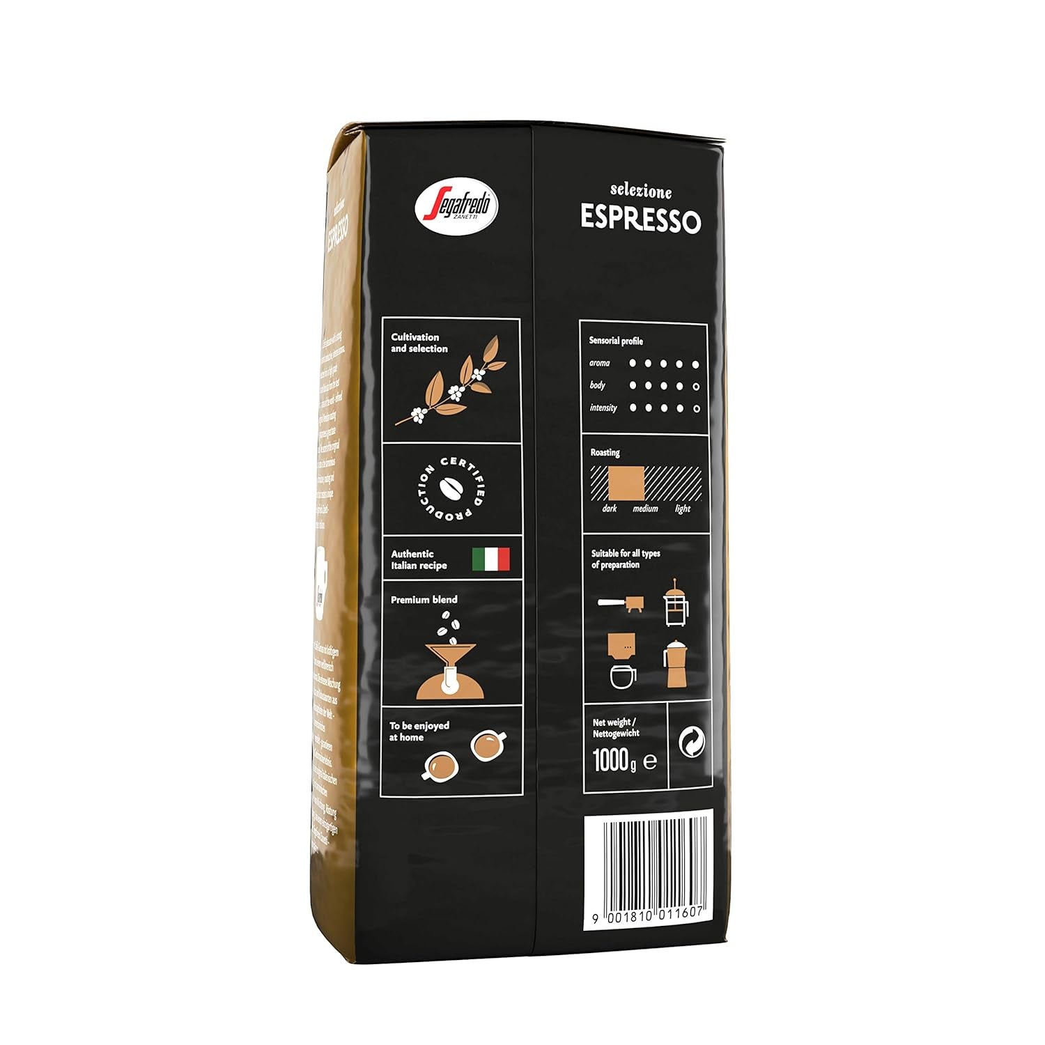 Segafredo Zanetti Selezione Espresso - Celá zrna (balení 1 kg) - Vhodné pro všechny italské kávové speciality - Středně až tmavě pražená, silná a intenzivní chuť