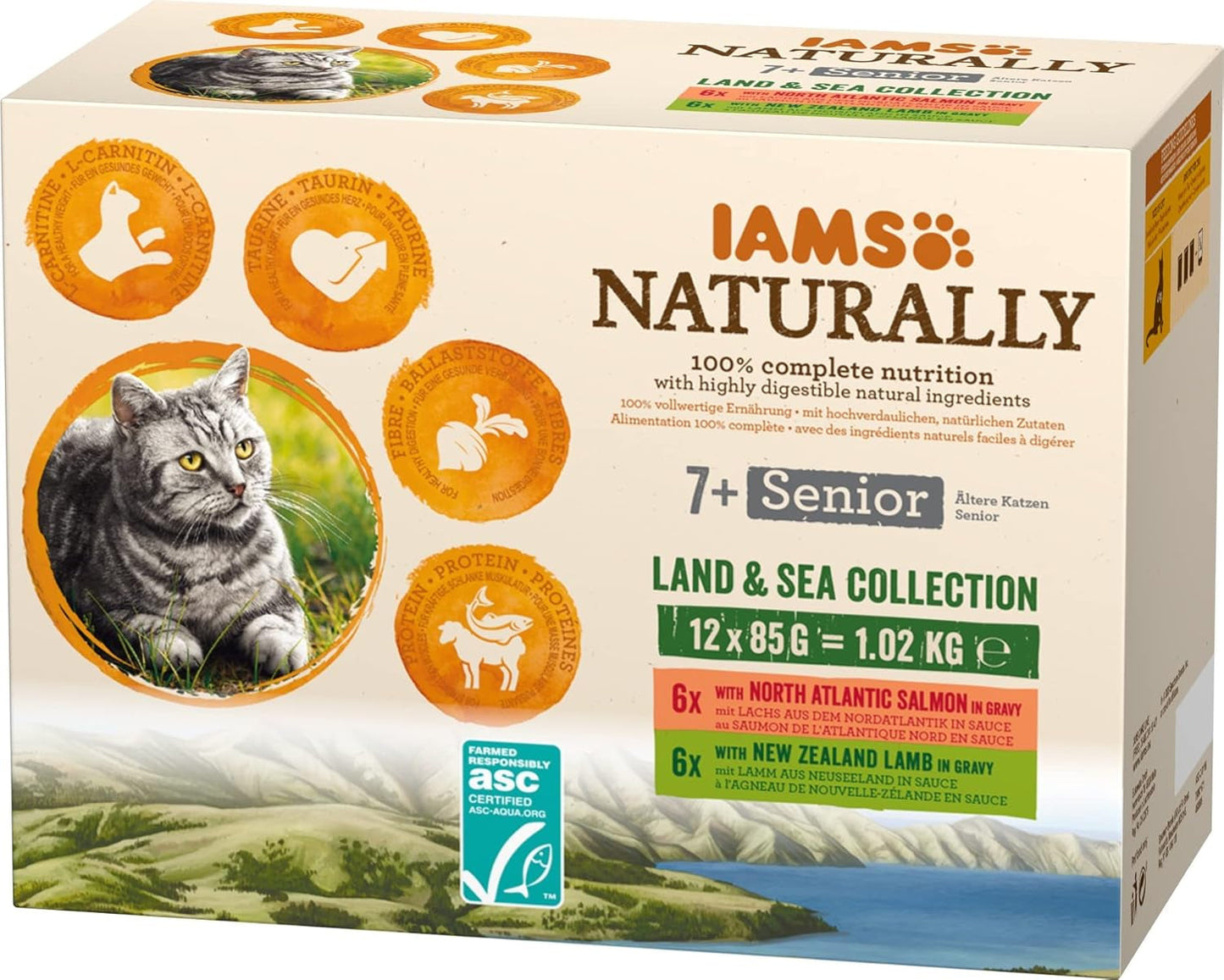 IAMS Naturally Senior Mokré krmivo v omáčce - Vysoce kvalitní mokré krmivo pro maso a ryby pro starší kočky, Land & Sea Collection, 12 x 85 g