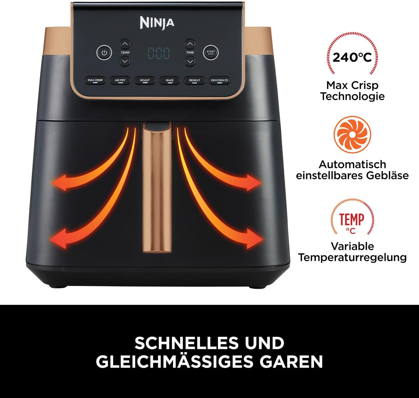 Fritéza Ninja Air Fryer MAX PRO AF180EUCP, 6,2 litru, bezolejová zařízení Naty Shop Appliances