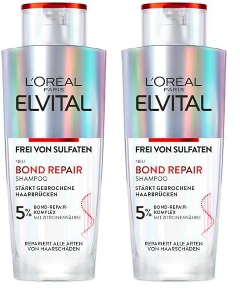 L'Oréal Paris Elvital Bond Repair Shampoo, Jemné čištění pro opravu vlasů Sprcha a koupel L'Oréal 2 x 200 ml Bond Repair Shampoo