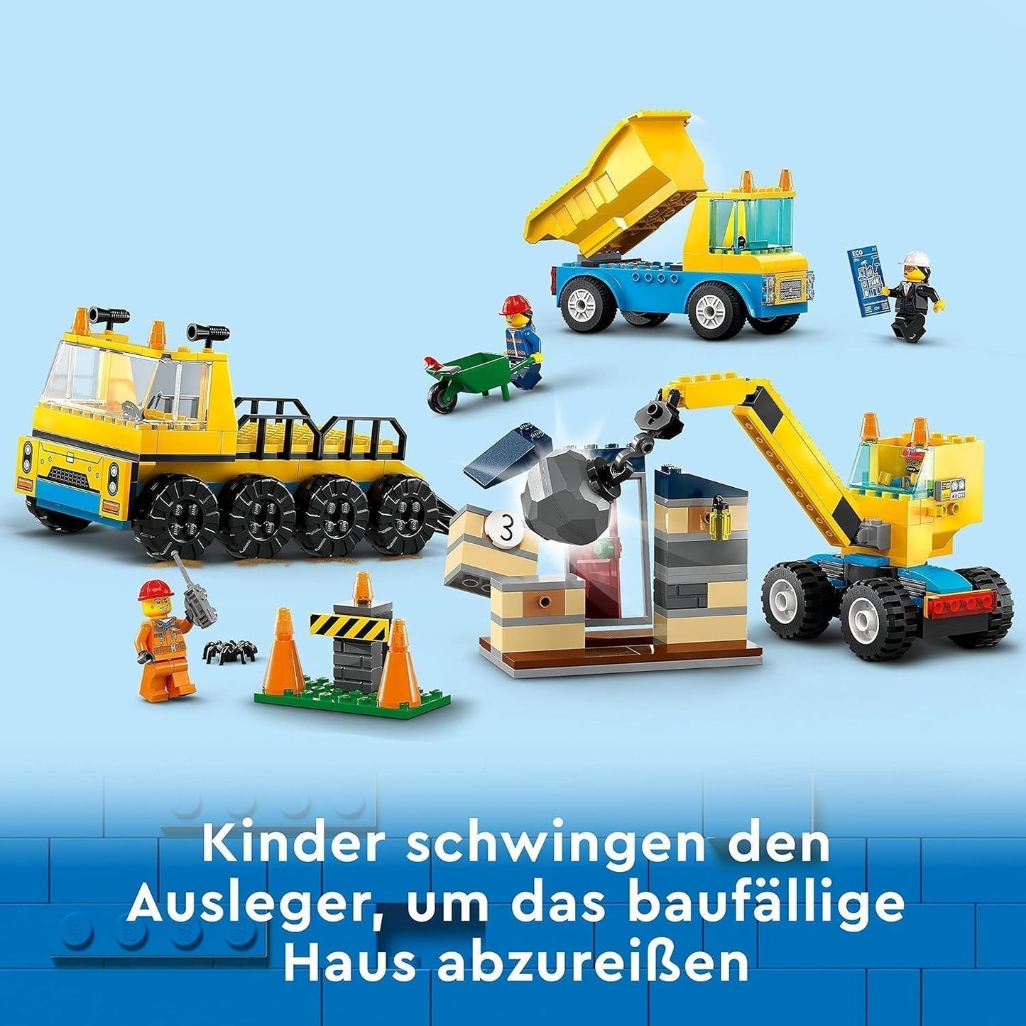 LEGO 60391 Městská stavební vozidla a jeřáb s demoliční koulí, bagr, sklápěč a transportní vozidla, vzdělávací hračka pro děti od 4 let Stavebnice Besuche den LEGO-Store