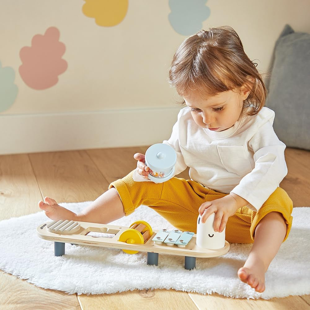 Janod - Hudební skladby Sweet Cocoon - 5 hudebních aktivit pro děti - Raná hudební výchova - Dřevěná hračka FSC - Od 12 měsíců, J04058 Baby Toys Naty Shop
