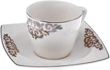 Sada porcelánových šálků na espresso KARACA Nazende - 80 ml turecké šálky na kávu s podšálky, 12dílný moderní kávový servis se 6 šálky a 6 podšálky, mocha šálky - bílá