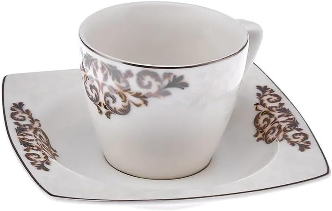 Sada porcelánových šálků na espresso KARACA Nazende - 80 ml turecké šálky na kávu s podšálky, 12dílný moderní kávový servis se 6 šálky a 6 podšálky, mocha šálky - bílá