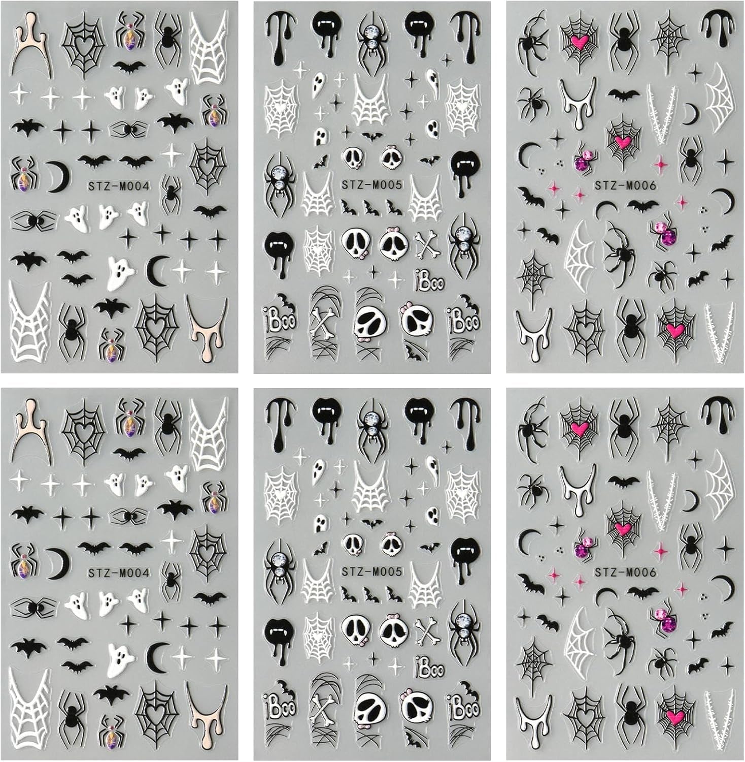 JMEOWIO Nálepka na nehty Halloween 6 Blatt Nálepka na nehty Selbtklebend Nagelaufkleber Dekoration Nageldesign Zubehör
