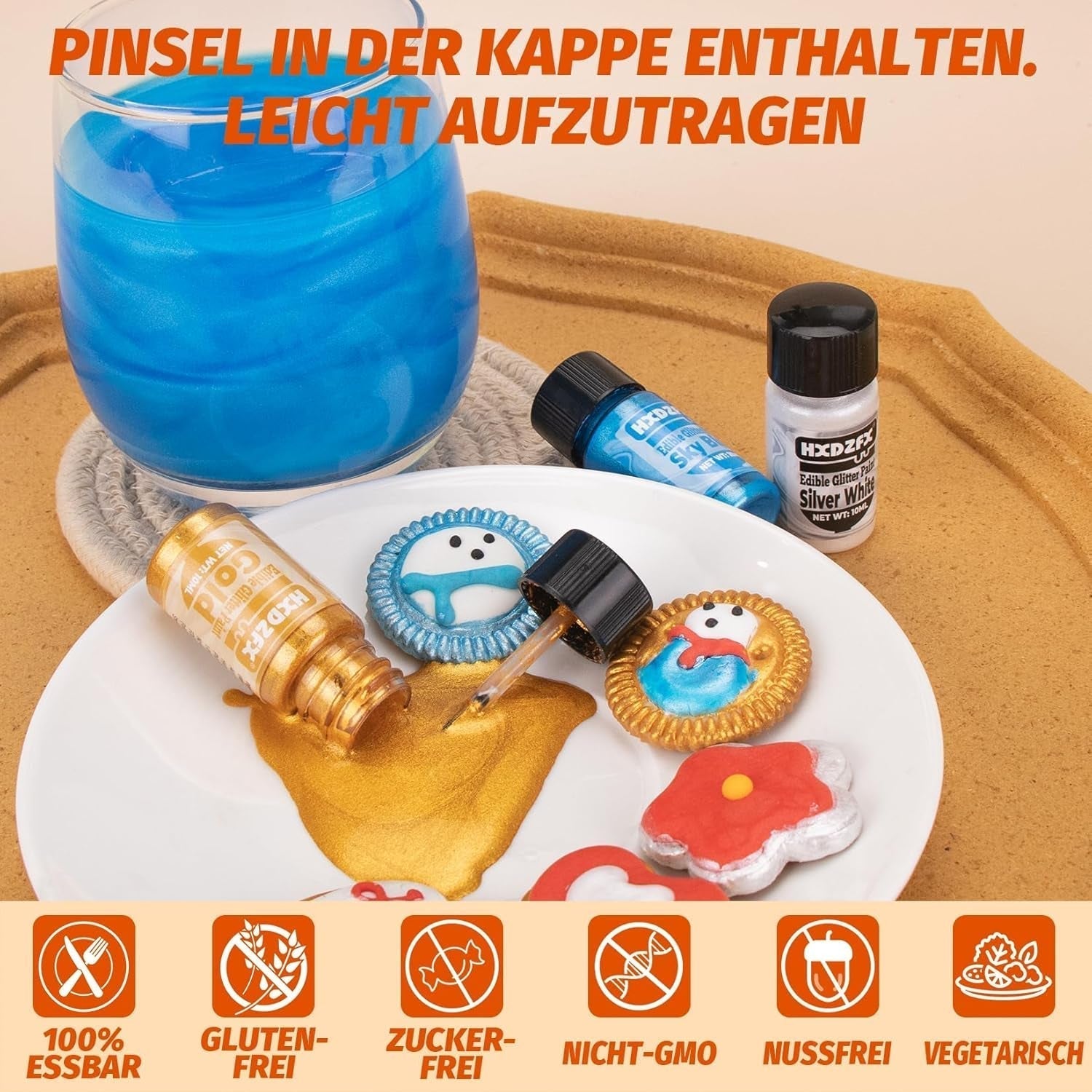 Essbarer Glitzer - 3 Torten Kuchen Deko Essbare, Metallic Lebensmittelfarbe Flüssiges, Jedlé třpytky Für Muffin, Koktejl, Marshmallows - 10 ml Naty Shop