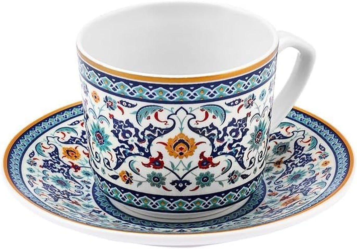 KARACA Beylerbeyi - 12dílná sada tureckých šálků na kávu Porcelánový šálek na espresso Sada 6 ks s podšálky Sada šálků na espresso 80 ml Tradiční design - modrá