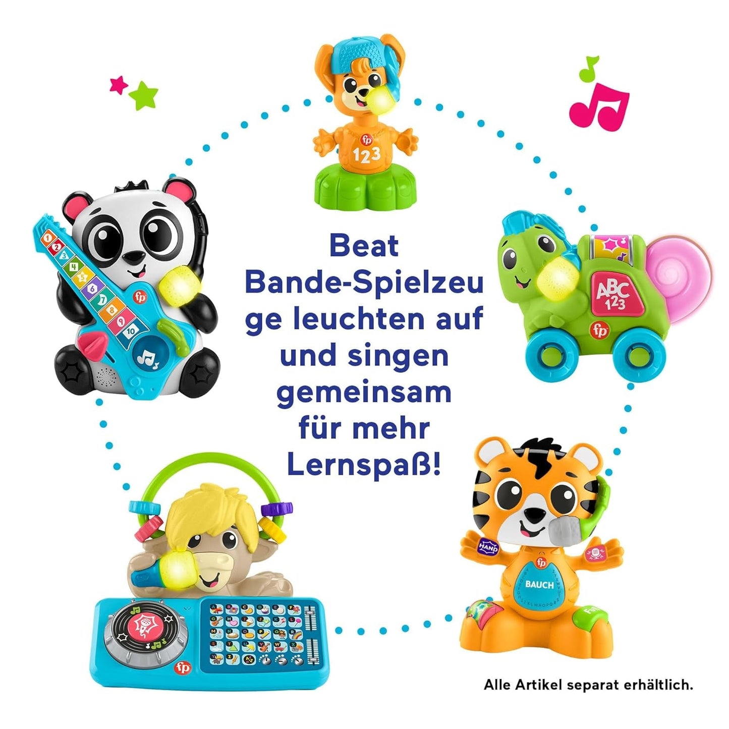 Fisher-Price Baby a Batole Beat Bande Lern & Tanz Tiger Justin Vzdělávací hračka se zvuky a světly pro děti od 9 měsíců, německá edice, HYL31 Baby Toys Naty Shop