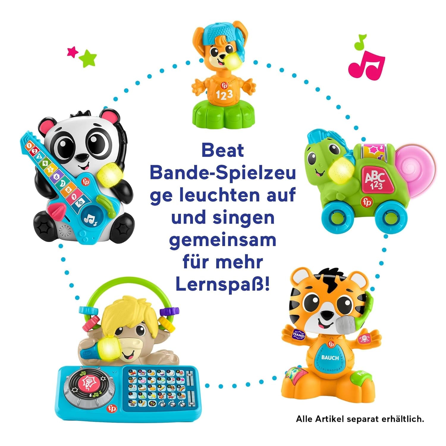 Fisher-Price Baby a Batole Beat Bande Lern & Tanz Tiger Justin Vzdělávací hračka se zvuky a světly pro děti od 9 měsíců, německá edice, HYL31 Baby Toys Naty Shop
