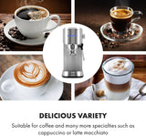 Espresso kávovar Klarstein Futura, Přenosný kávovar na espresso s filtrem, 1450 W, 20 bar, kvalita Barista, dvojitá tryska, zastavení průtoku, přenosný kávovar na espresso s filtrem, funkce napěňovače mléka, stříbrná