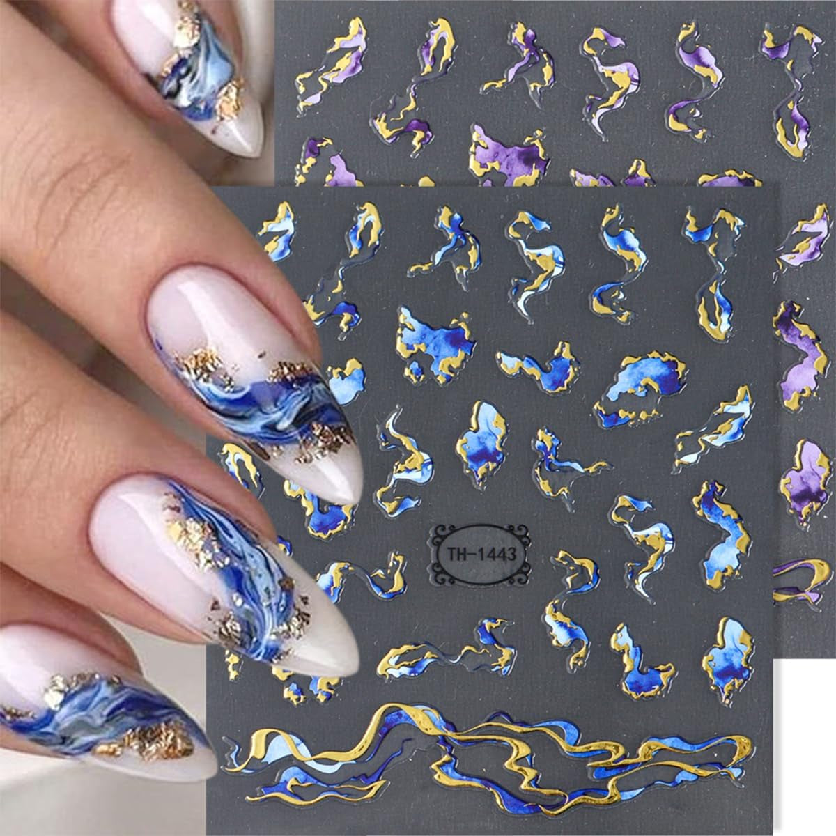 JMEOWIO Nálepka na nehty Marmor French Tip 8 Blatt Nálepka na nehty Selbtklebend Nagelaufkleber Dekoration Nageldesign Zubehör