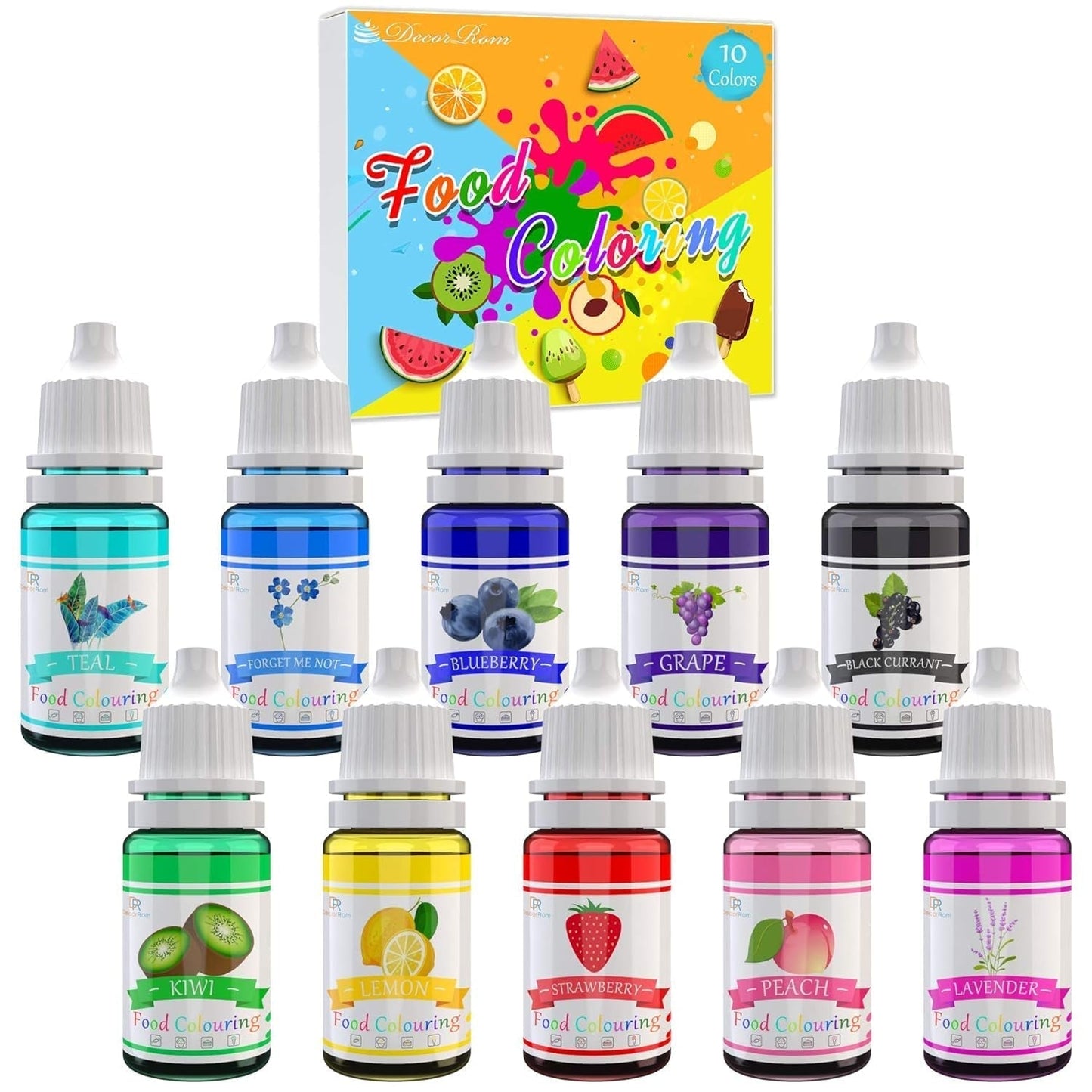 DecorRom, sada 10 ks tekutých potravinářských barviv, 10 x 10 ml Naty Shop Výchozí název