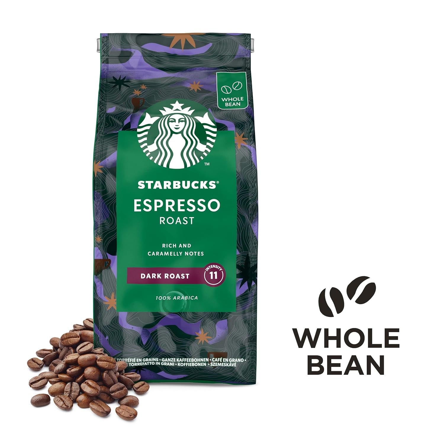 STARBUCKS Espresso pečeně, černá pečeně, celá kávová zrna 200 g (balení 6 ks)