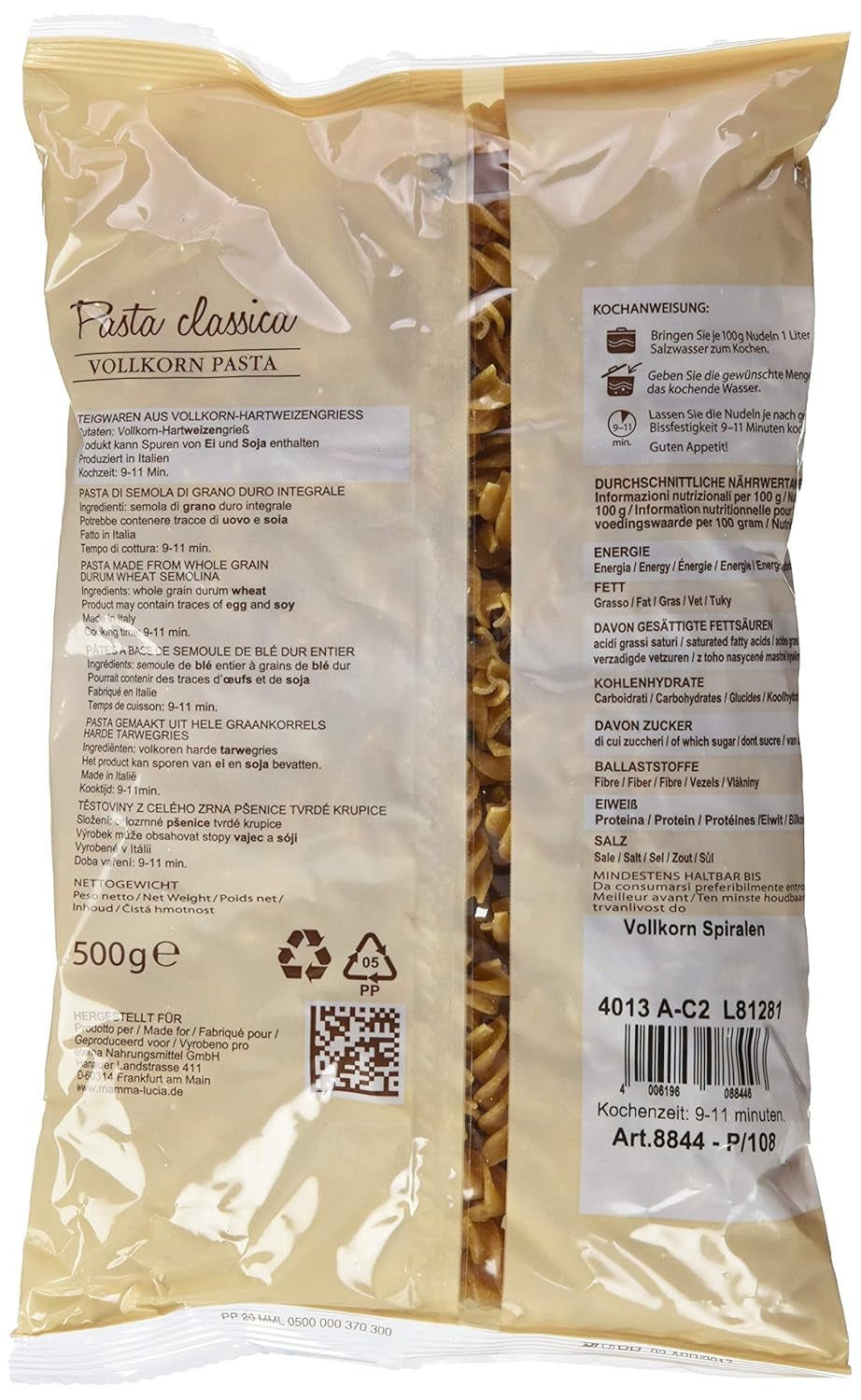 Celozrnné spirálové těstoviny, 500 g