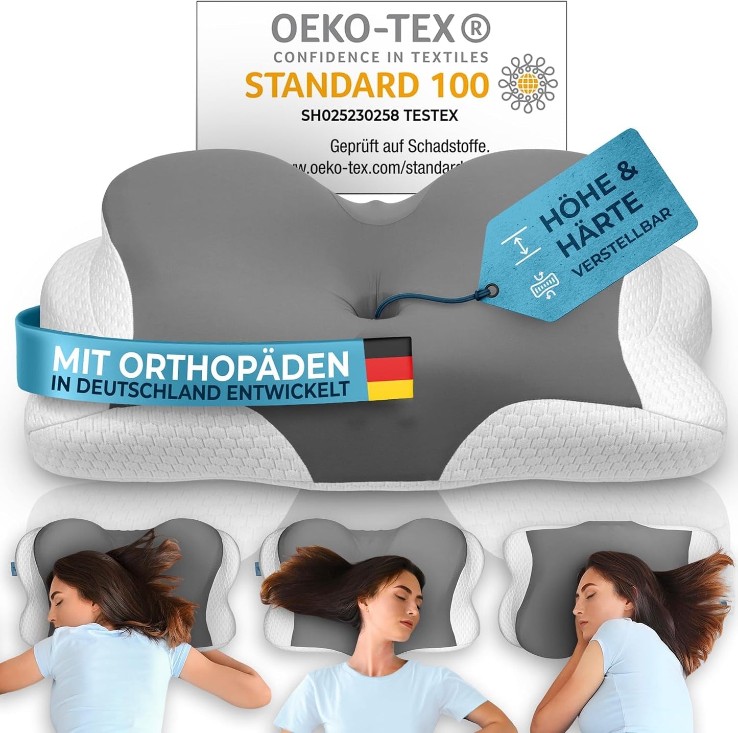 Ortopedický polštář [Nominace na cenu za inovaci za ergonomii] Polštář proti bolesti krku vyrobený z paměťové pěny | Polštář na podporu krku Ergonomický Polštář na spaní na boku Šedé Krční ortopedické polštáře Naty Shop Grey Kissen [Verze:Allrounder]