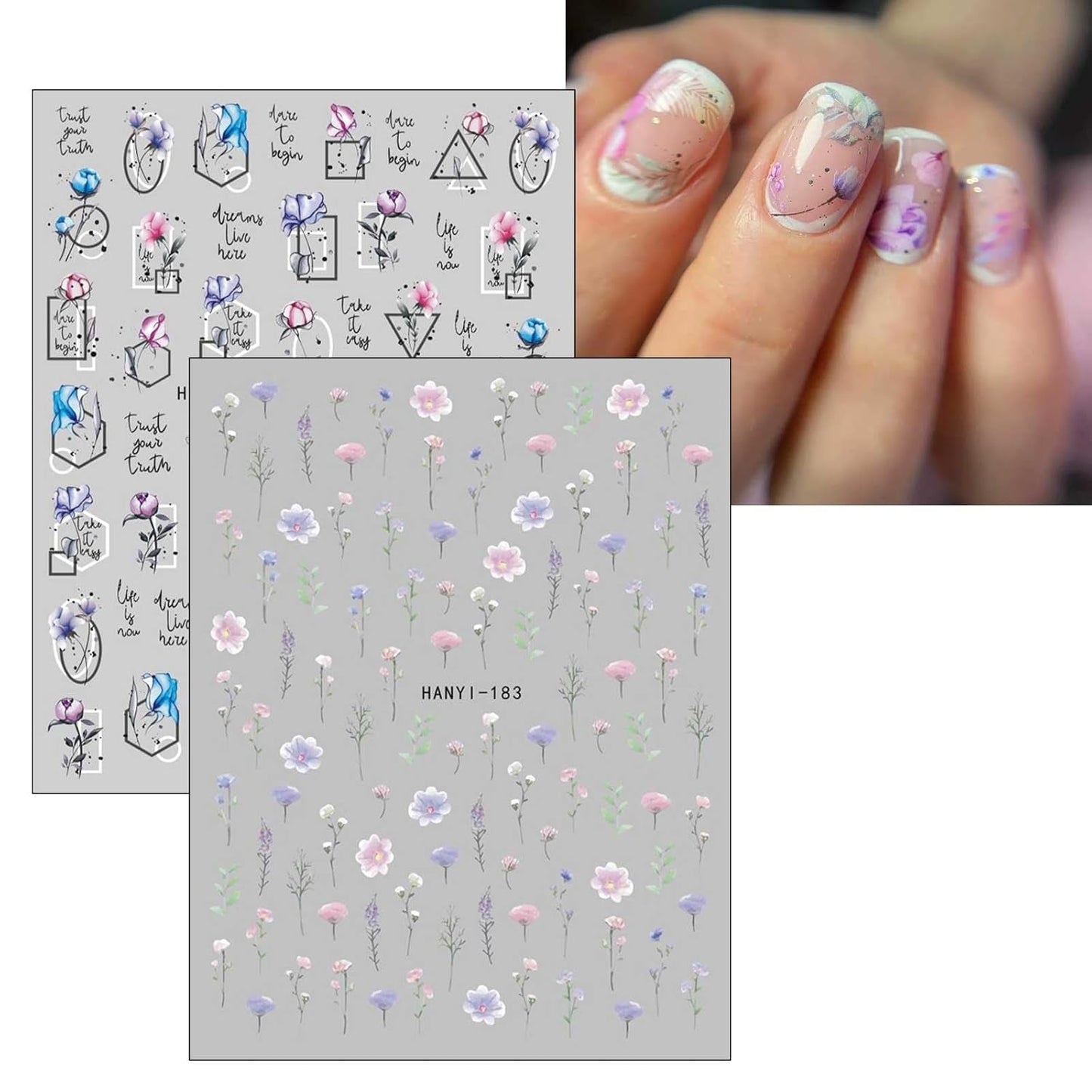JMEOWIO Nálepka na nehty Frühlings Blume 9 Blatt Nálepka na nehty Selbtklebend Nagelaufkleber Bunte Sommer Blumen Dekoration Nageldesign Zubehör