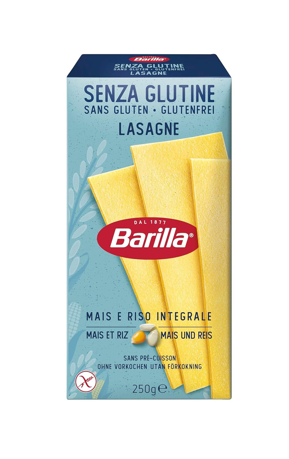Barilla Pasta Bezlepkové lasagne, vyrobené z lahodné kukuřice a rýže, ideální pro lidi s celiakií nebo nesnášenlivostí lepku, balení 10 ks (10 x 250 g)