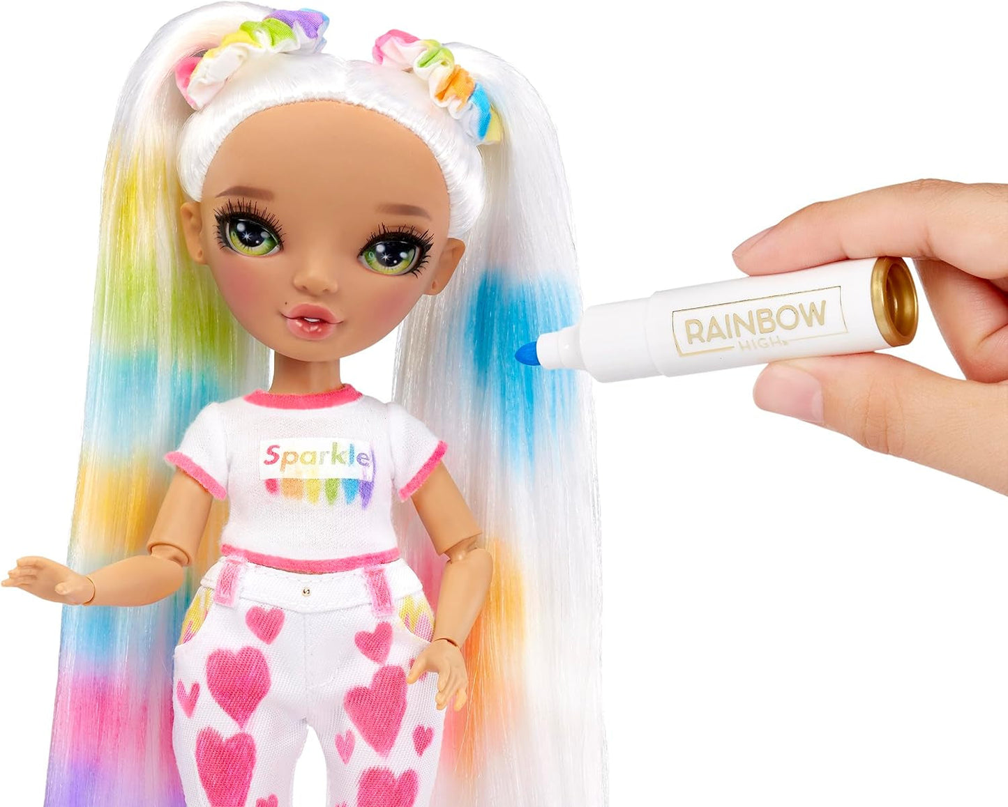 Rainbow High Color & Create DIY Modepuppe - Grüne Augen, Zopfe, extra Top & Schuhe, abwaschbare Regenbogenstifte - Ausmalen, Gestalten, Spielen, Auswaschen - für Kinder von 4-12 Jahren und Sammler
