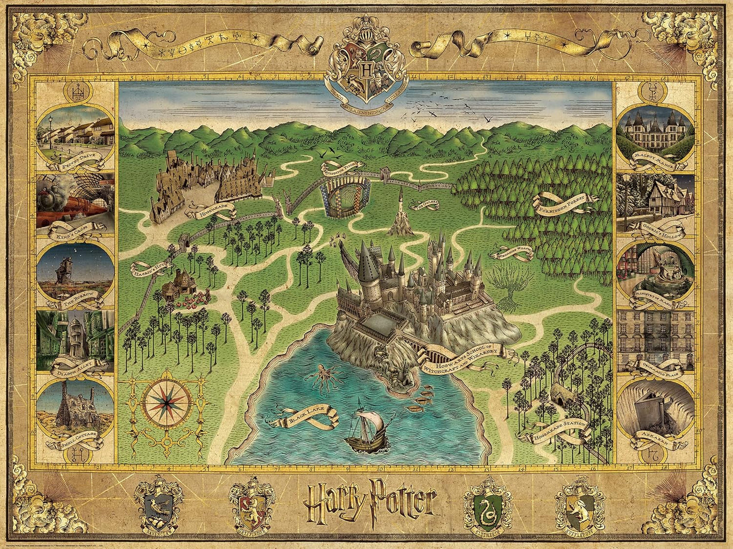 Puzzle Ravensburger 12000720 - Mapa Bradavic - 1500dílná skládačka pro dospělé a děti 14+ Harry Potter skládačky se zbožím Naty Shop Starý design